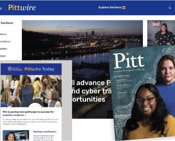 a collage of pitt communications materials